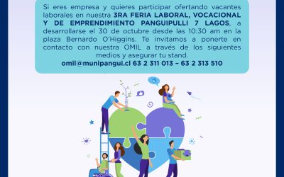 Municipio invita a empresas a ser parte de la 3ª Feria Laboral, Vocacional y de Emprendimiento de Panguipulli