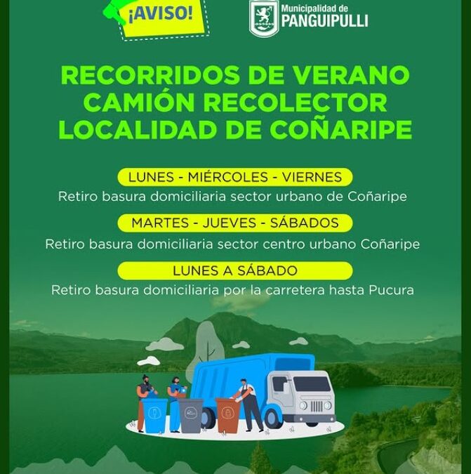 Atención vecinos y vecinas: estos son los recorridos de verano del camión recolector en Coñaripe.