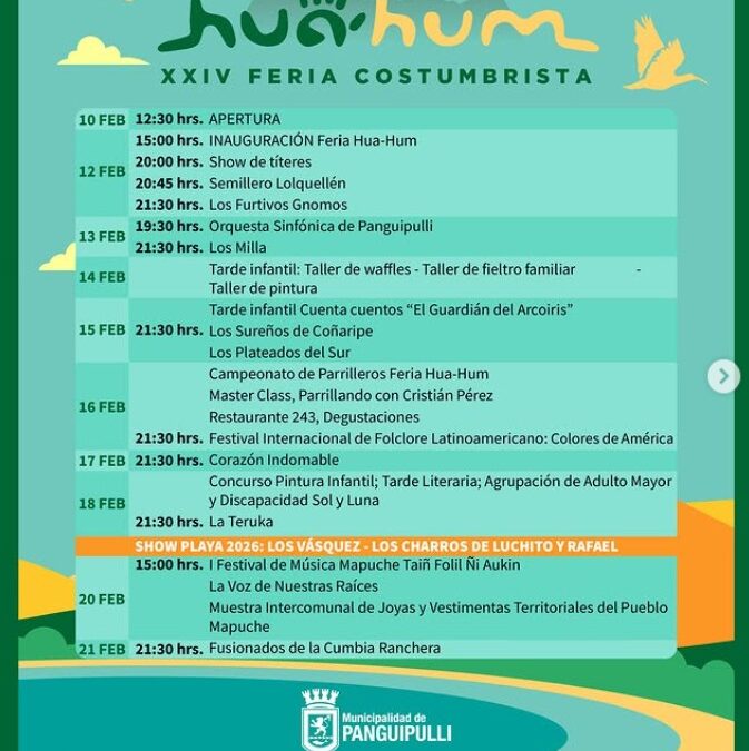 Imperdible programación para disfrutar en familia en la XXIV Feria Costumbrista Hua Hum 2026