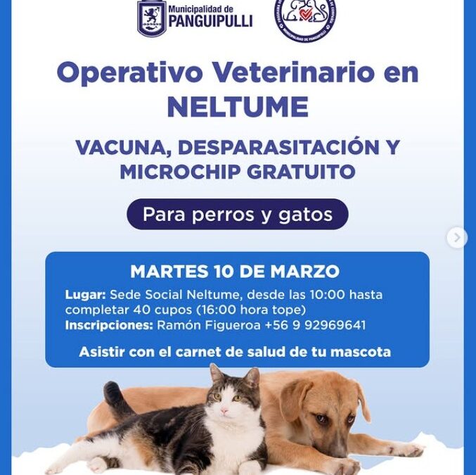 Operativo veterinario gratuito llega a Neltume, Linda Flor y Puerto Fuy