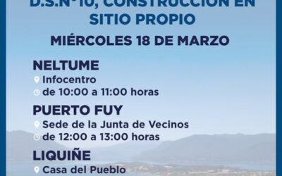Departamento de Vivienda realizará atención en terreno para postulación a subsidio habitacional en Neltume, Puerto Fuy y Liquiñe