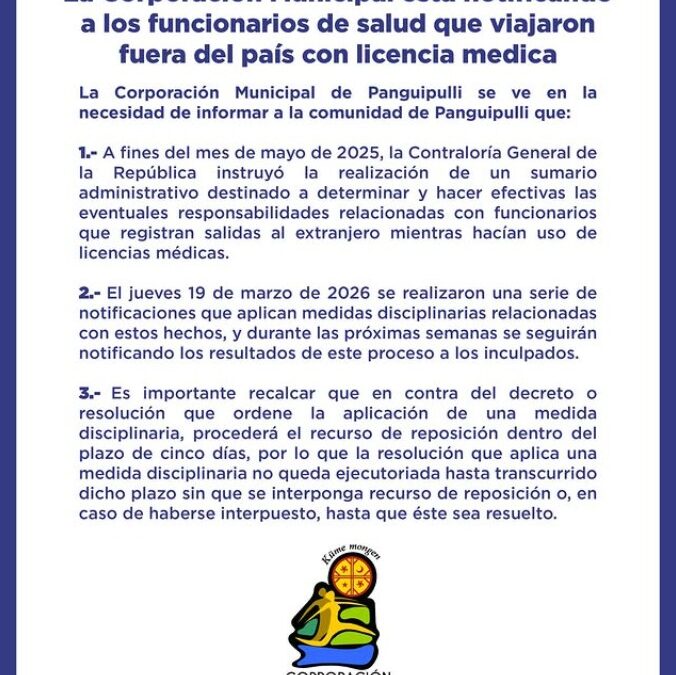 Corporacion Municipal está notificando a los funcionarios de salud que viajaron fuera del país con licencia medica