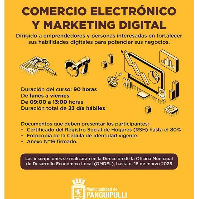 Municipalidad de Panguipulli abre inscripciones para curso de «Comercio Electrónico y Marketing Digital»
