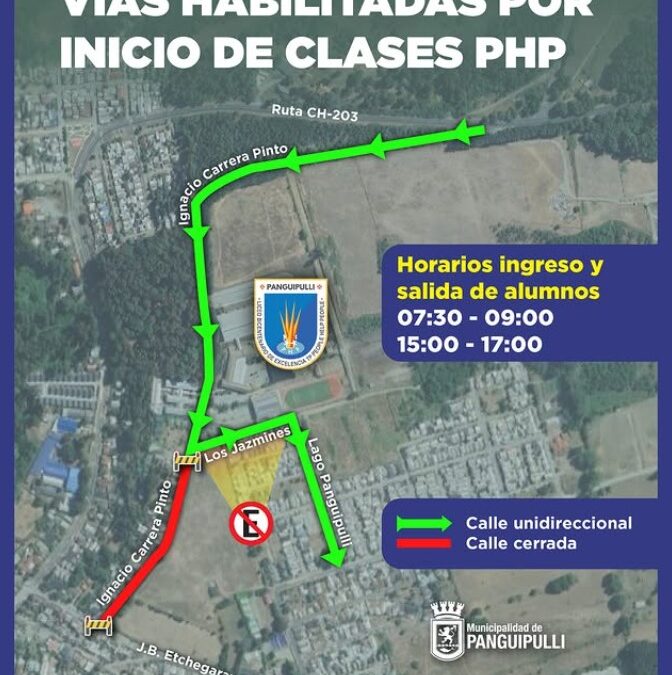 Atención a las vías habilitadas por el inicio de clases en el Liceo Bicentenario de Excelencia PHP