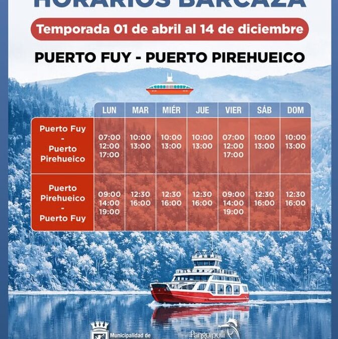Conoce los horarios de las barcazas Hua Hum y Puerto Fuy
