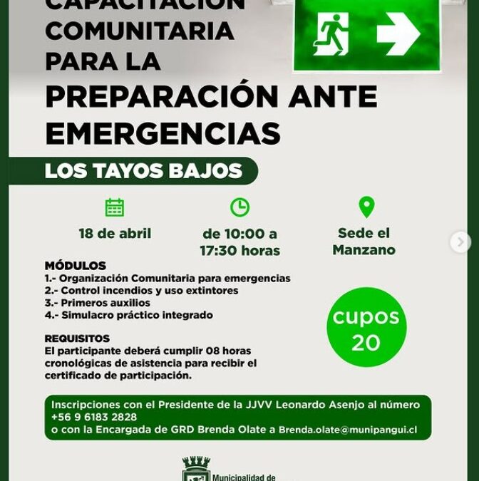 Capacitación comunitaria en emergencias llega a Los Tayos Bajos y Liquiñe
