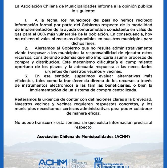 Municipalidad de Panguipulli insiste: no hay información formal sobre subsidio al gas