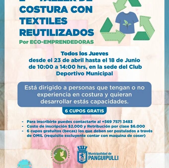¡Mañana comienza! Participa en el 2° taller de costura con textiles reutilizados