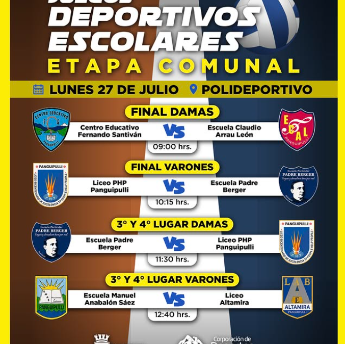 ¡Este lunes se juegan las finales comunales de voleibol de los Juegos Deportivos Escolares 2026!